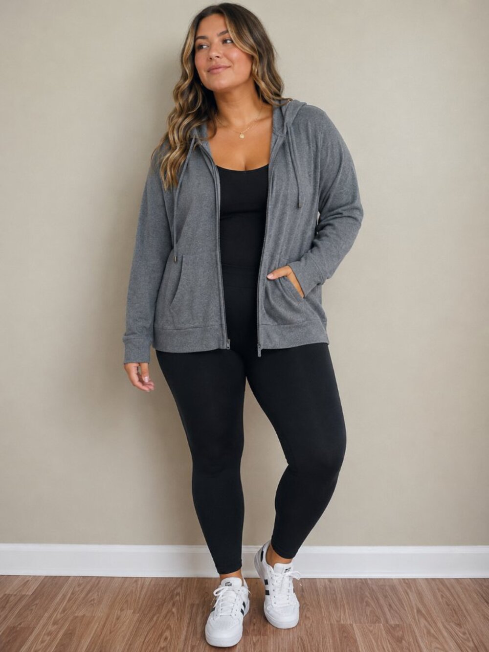 Lane Bryant Women's XL 18/20 Gray Lightweight Full Zip Hoodie Sweater